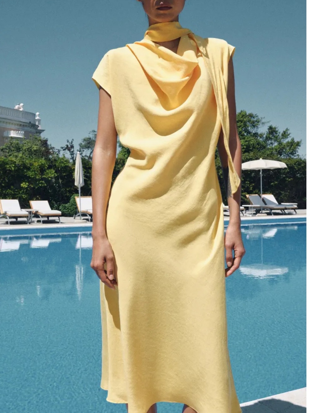 Zara NWT ZW COLLECTION FLOWING MIDI DRESS yellow 4437/043